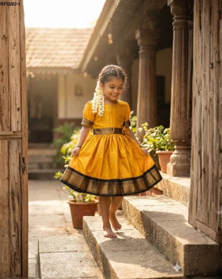 Elegant Cotton Silk Gown with Pure Zari Weaving-Kids Gown!