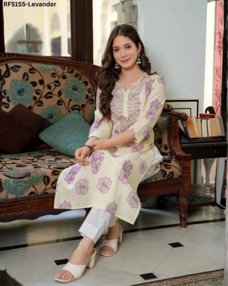 Trendy Floral Print Poly Rayon Kurti with Beautiful Embroidery!