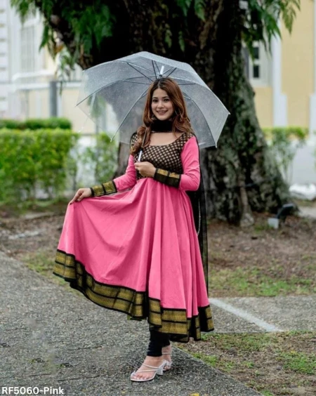 Festive Ready: Vichitra Silk Gown Set with Net Dupatta!
