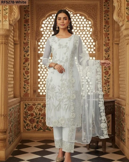 Elegant Net Kurti Set with Embroidery & Silk Blend Dupatta!