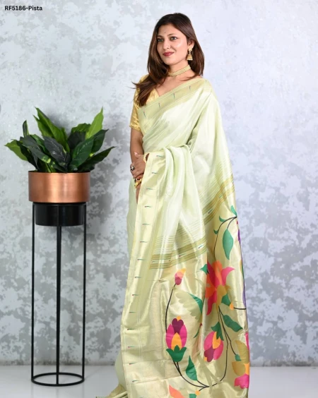 Elegant Paithani Silk Saree with Golden Zari & Meenakari Motifs!