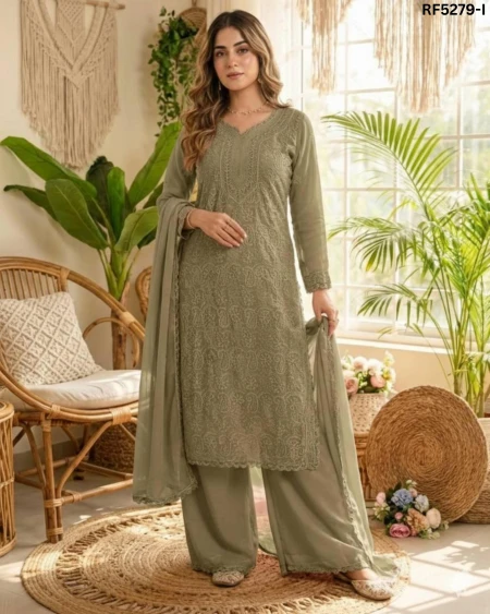 Elegant Faux Georgette Gown with Chikankari Embroidery & Dupatta!