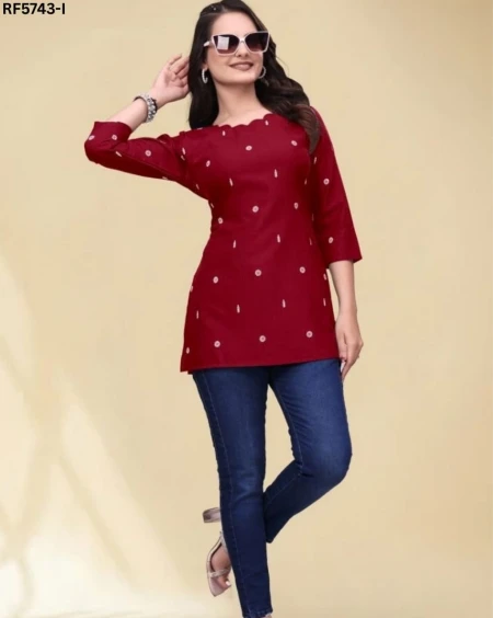 Stylish Slub Cotton Short Kurti with Tebal Print – Casual Ethnic Wear!