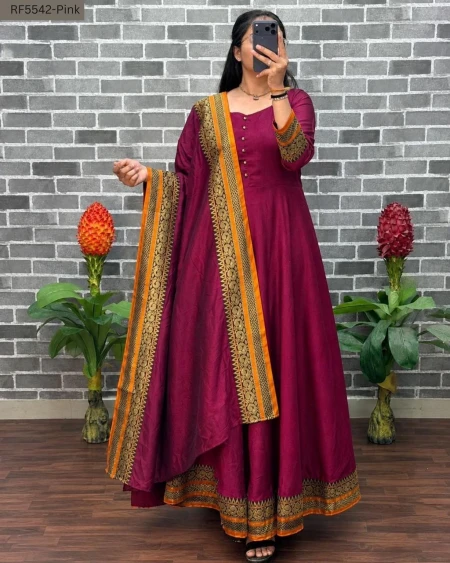 Vichitra Silk Gown Set with Dupatta Ethnic Wear!