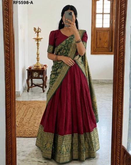 Lichi Silk Lehenga Set with Zari Border and Stitched Blouse!