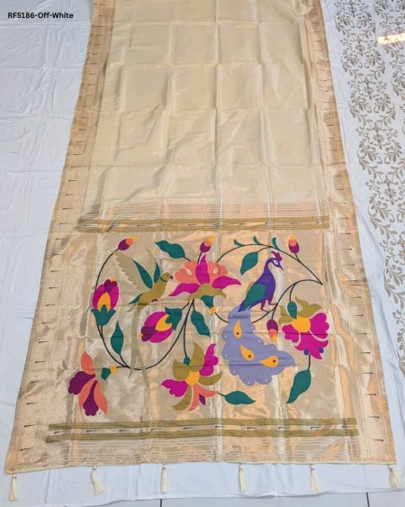 Elegant Paithani Silk Saree with Golden Zari & Meenakari Motifs!