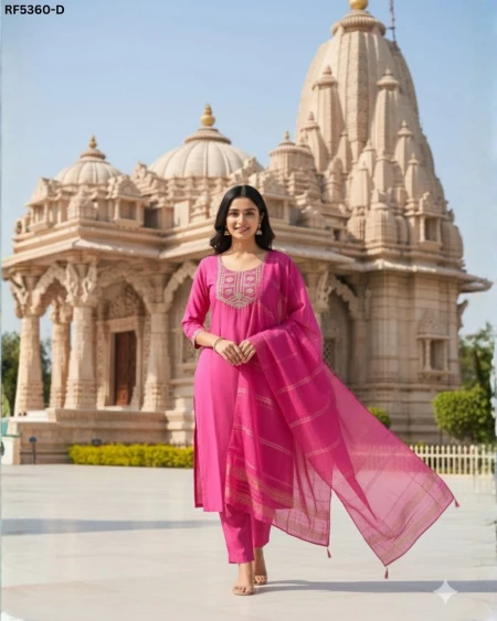 Elegant Slub Cotton Kurti Set with Embroidery & Jacquard Dupatta!