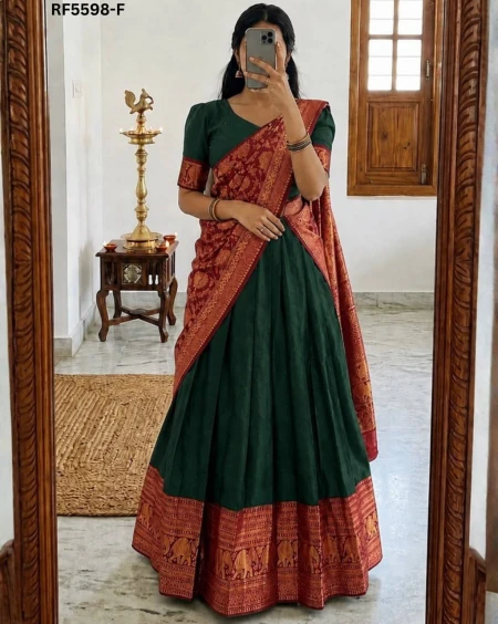 Lichi Silk Lehenga Set with Zari Border and Stitched Blouse!
