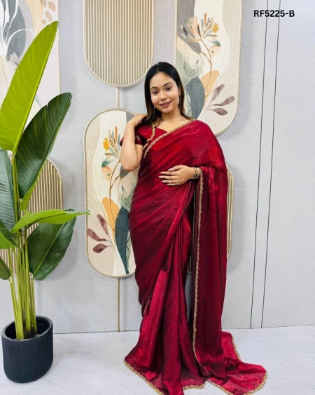 Elegant Space Silk Gown Saree with Four-Side Beads Lace!