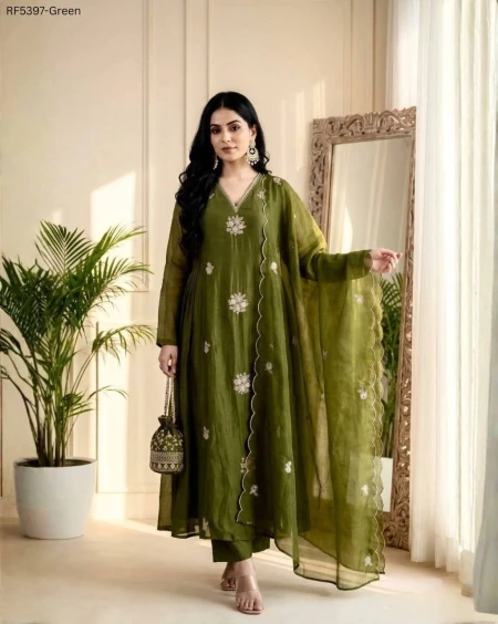 Premium Silk Heavy Embroidered Gown Pant Dupatta Set for Women Festive Wedding Wear!