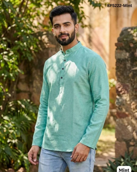 Stylish Khadi Linen Short Kurta for Men with Wooden Buttons!