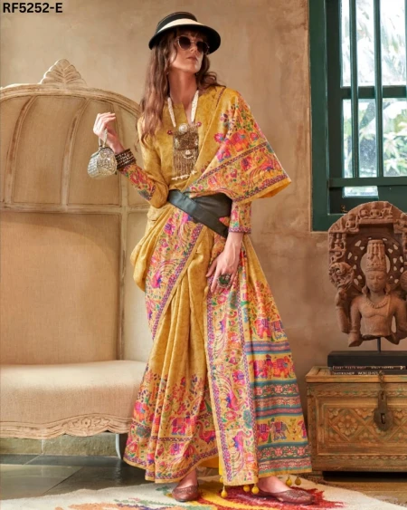 Shine with Every Step – P.V Silk Saree with Position Print & Star Work!