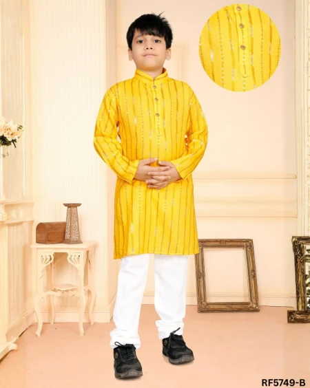 Soft Cotton Kids Kurta Pyjama Set with Full Sleeves & Side Pocket – Traditional Wear!