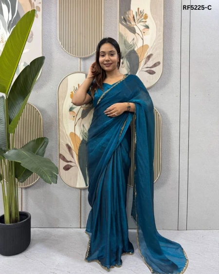 Elegant Space Silk Gown Saree with Four-Side Beads Lace!