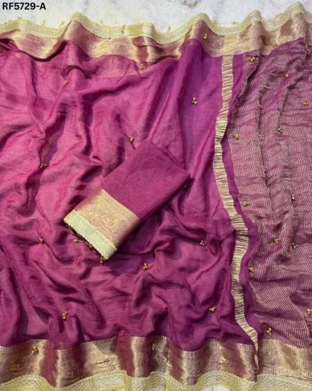 Elegant Fandy Chiffon Saree with Ghungroo Hand Work & Fancy Lace Border!
