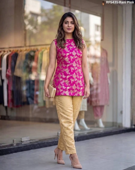 Banarasi Brocade Kurti Pant Set Short Kurti!