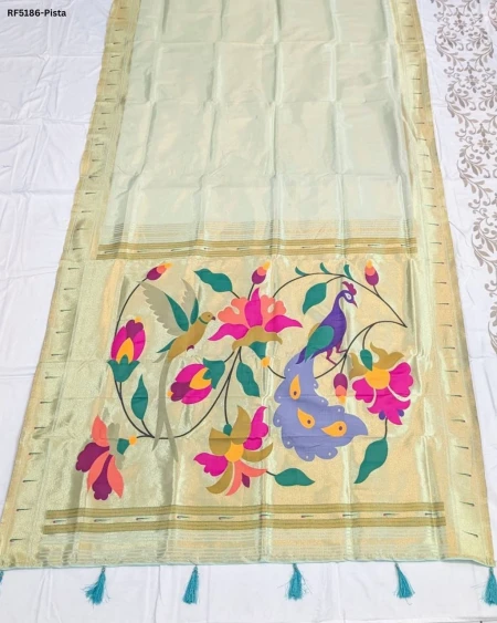 Elegant Paithani Silk Saree with Golden Zari & Meenakari Motifs!