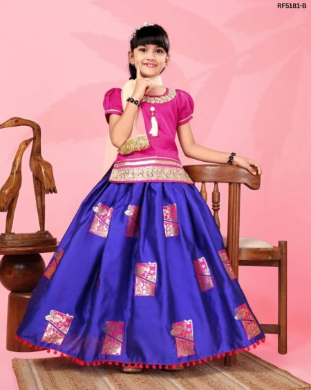 Beautiful Jacquard Art Silk Kid’s Pavadai Collection!