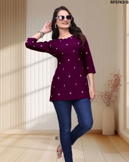 Stylish Slub Cotton Short Kurti with Tebal Print – Casual Ethnic Wear!