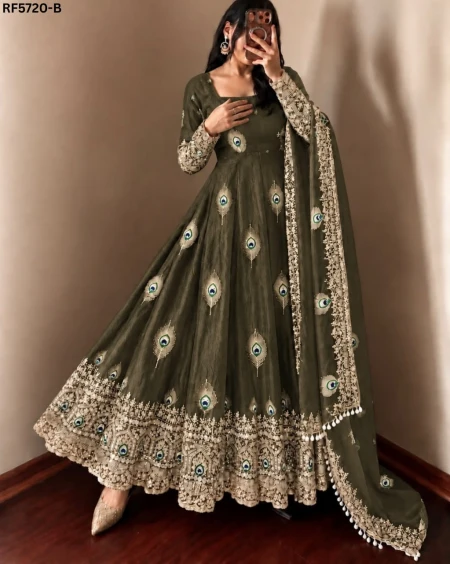 Fendy Silk Sequins Embroidered Gown Set with Pant & Dupatta – Elegant Festive Wear