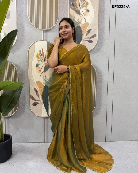 Elegant Space Silk Gown Saree with Four-Side Beads Lace!