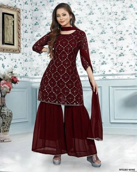 Premium Heavy Georgette Embroidered Sarara Set with Elegant Samosa-Border Dupatta!