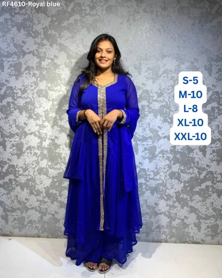 Presenting Elegance: Heavy Faux Georgette Gown with Pant and Dupatta.