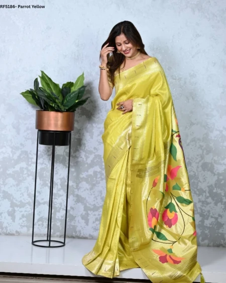 Elegant Paithani Silk Saree with Golden Zari & Meenakari Motifs!