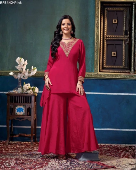 Chinon Embroidered Indo Western Top Palazzo Set Stylish Fusion Wear!