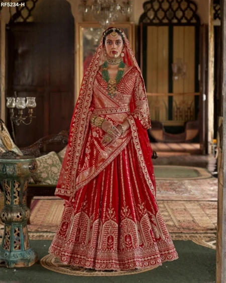 Designer Raw Silk Embroidered Lehenga Choli with Stylish Double Dupatta!