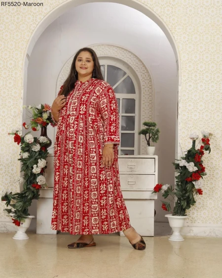 Rayon Printed Long Gown Comfortable Casual Ethnic Wear!