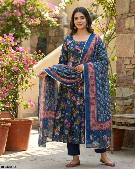 Stylish Rayon Printed Kurti Set with Chanderi Silk Dupatta!
