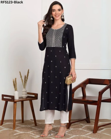 Modern Rayon Kurti With Embroidery Work – Perfect for Casual & Festive Wear!