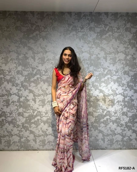 Elegant Georgette Digital Print Saree with Mirror Work!