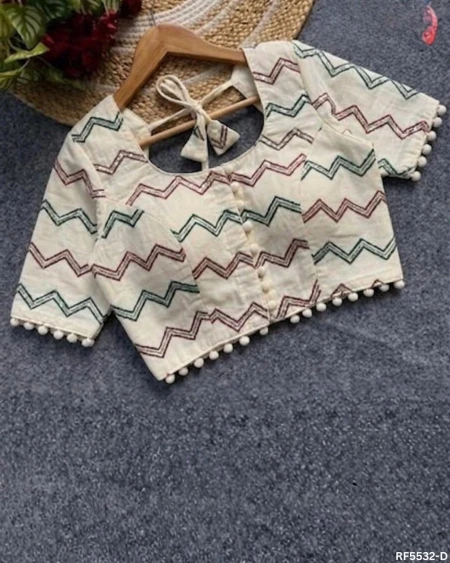 Cambric Cotton Sequence Embroidered Readymade Blouse!