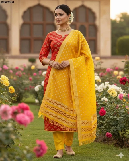 Banarasi Jacquard Unstitched Suit Material with Cotton Silk Bottom!