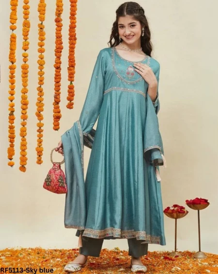 Elegant Kid’s Aliya Cut Gown Set with Heavy Embroidery!