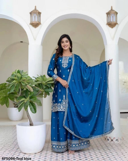 Exclusive Palazzo Set with Embroidery & Sequin Detailing!