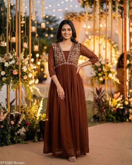 Elegant Heavy Georgette Embroidered Gown with Full Lining!