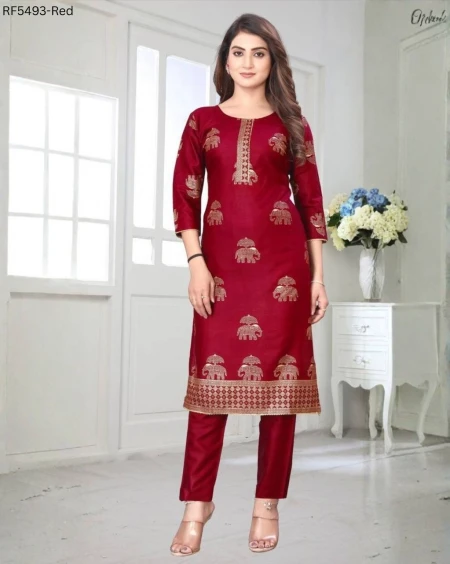 Rayon Foil Print Kurti Pant Set Stylish Ethnic Wear!