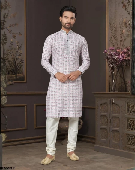 Cotton Digital Print Kurta Pajama with Lucknowi Handwork!