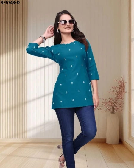 Stylish Slub Cotton Short Kurti with Tebal Print – Casual Ethnic Wear!