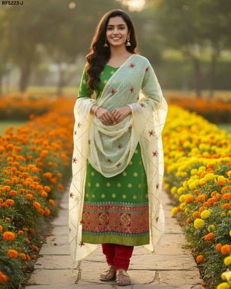Banarasi Jacquard Unstitched Suit Material with Cotton Silk Bottom!