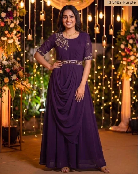Elegant Georgette Embroidered Gown with Full Lining!