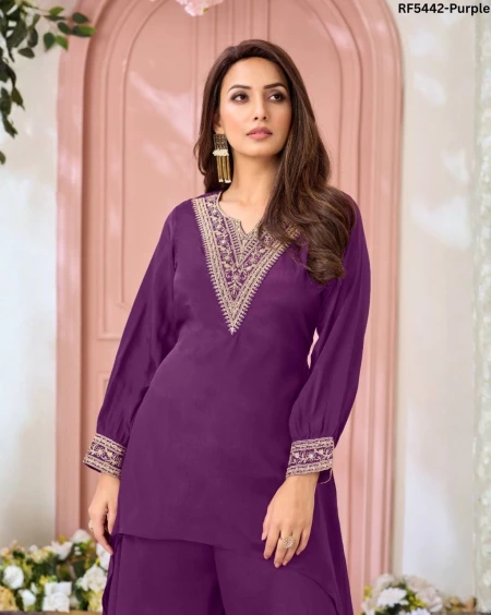 Chinon Embroidered Indo Western Top Palazzo Set Stylish Fusion Wear!