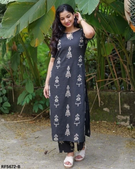 Tesla Fabric Printed Kurti Set with Beautiful Back Design Stylish Ethnic Wear for Women!