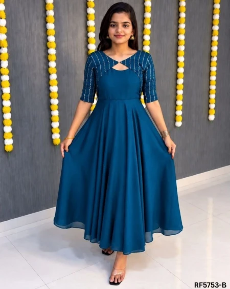 Vichithra Silk Gown with Heavy Beads Work Coat – Elegant Party & Festive Wear