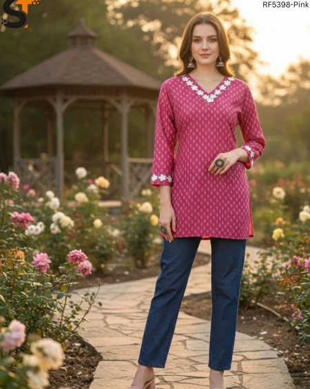 Stylish Cotton Printed Short Kurti for Women with Lace Work | Casual & Daily Wear Top!