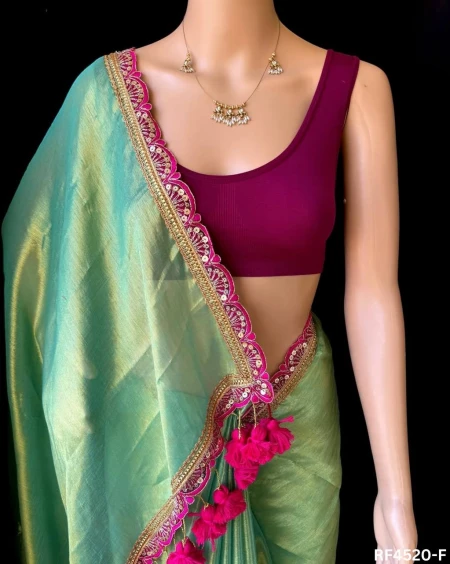Cotton Mul Mul Tissue Silk Saree with Raw Silk Blouse & Fancy Lace Border