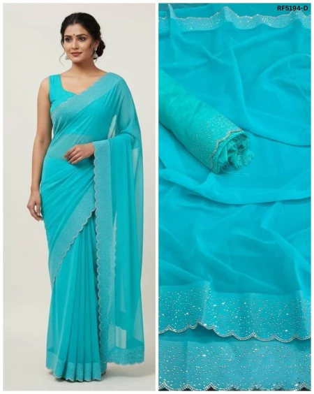 Elegant Heavy Fox Georgette Saree with Hotfix Work!